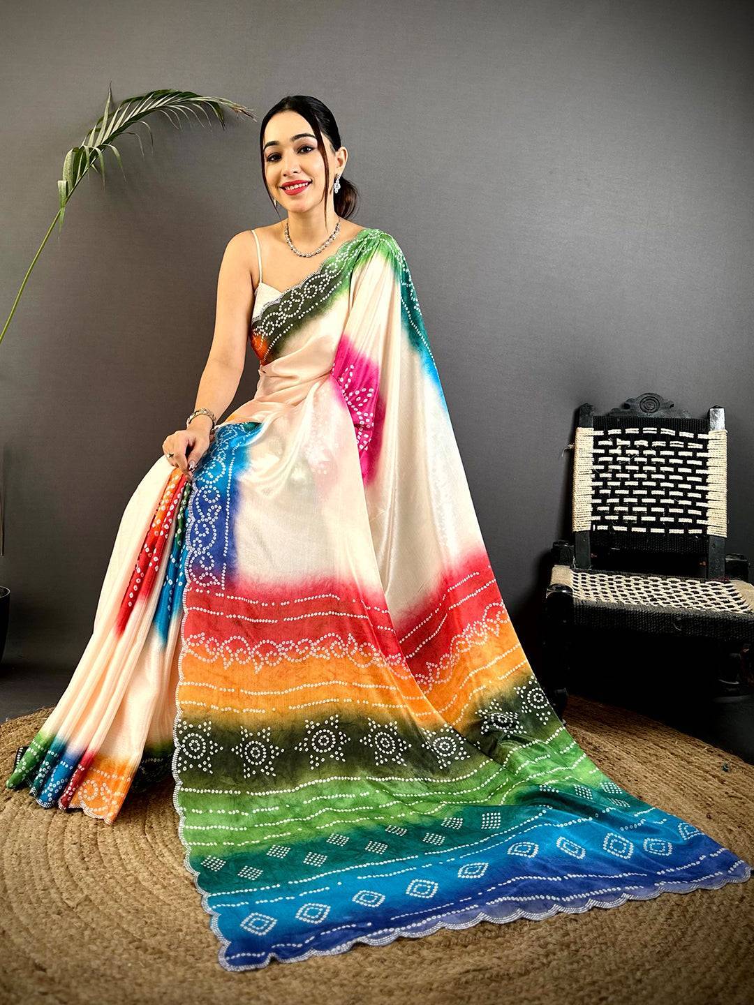 Stylish Chiffon Bandhej Print Saree