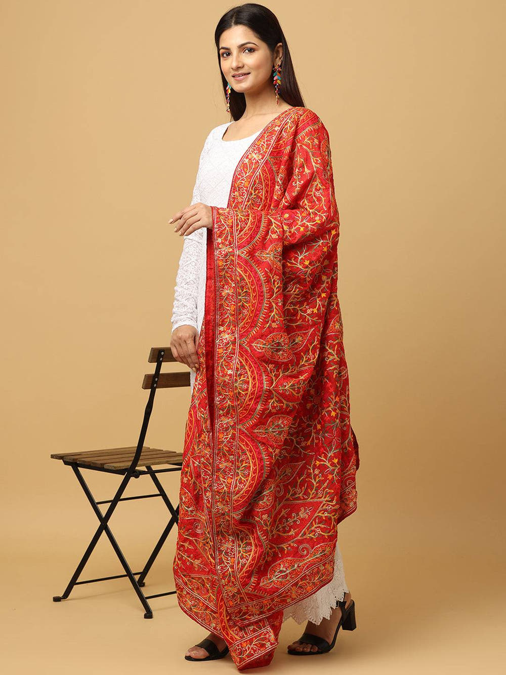 Red Paisley Scatter Pashmina Dupatta