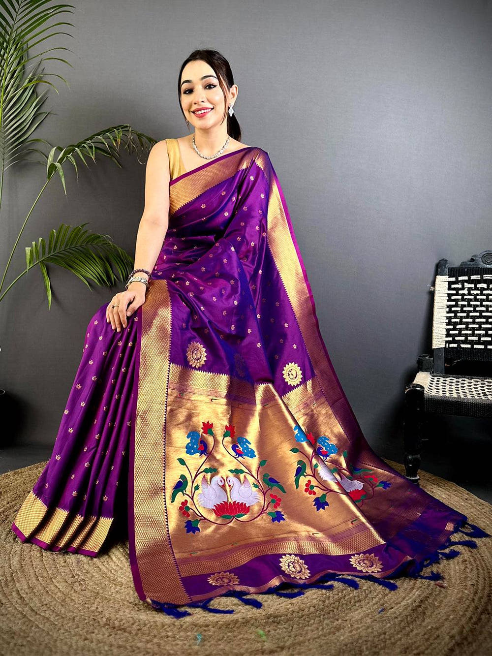 Royal Swan Meenakari Yevla Soft Silk Saree