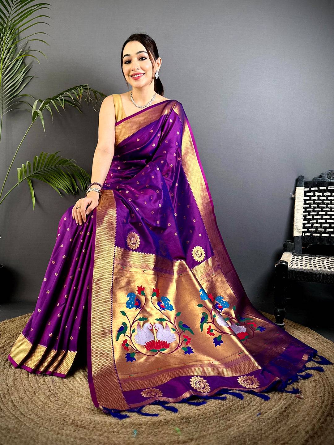 Royal Swan Meenakari Yevla Soft Silk Saree