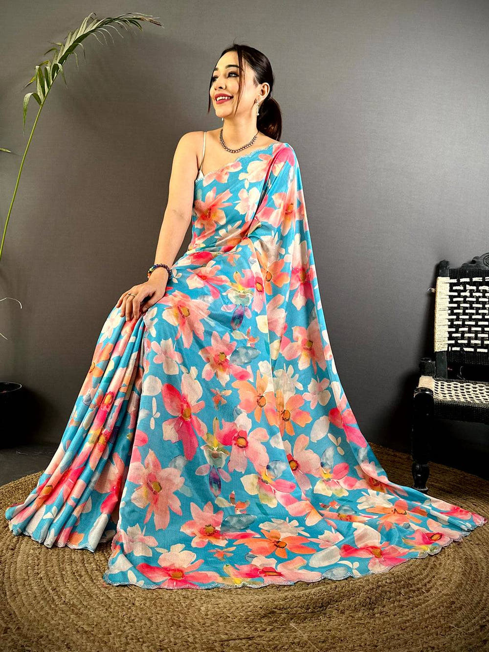 Elegant Stone Work Chinnon Floral Saree