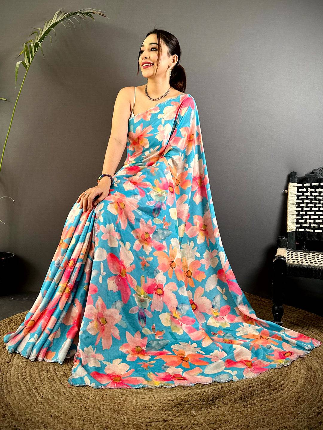 Elegant Stone Work Chinnon Floral Saree