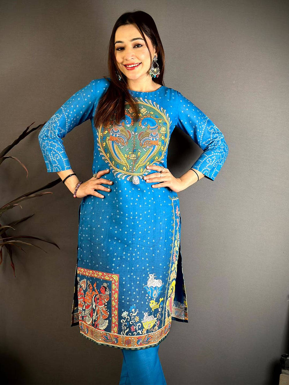 Kalamkari Boat Neck Mul  Kurti