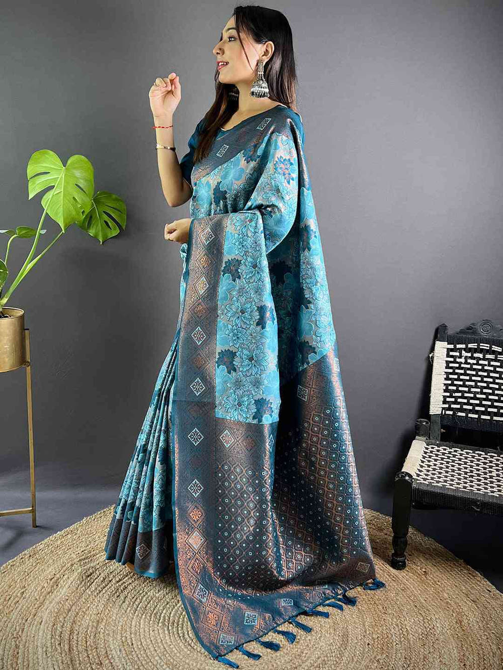 Sky Blue Soft Silk Butta Weaving Saree