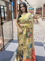 Incredible Pen Kalamkari Linen Tissue Soft Saree