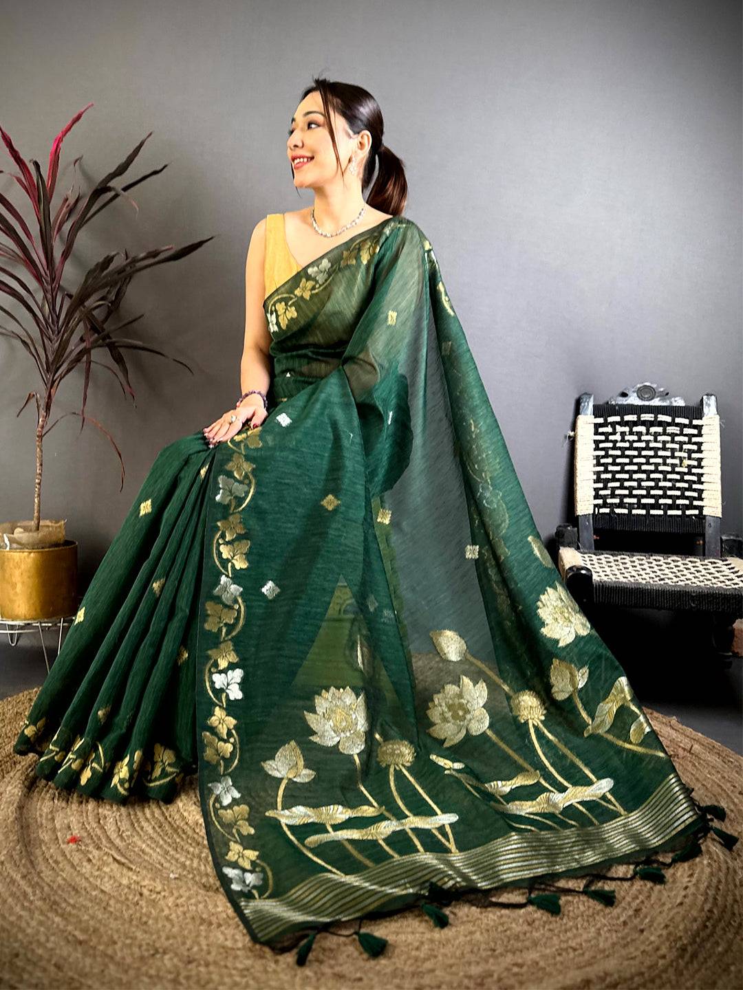 Green Sona Chandi  Munga  Saree