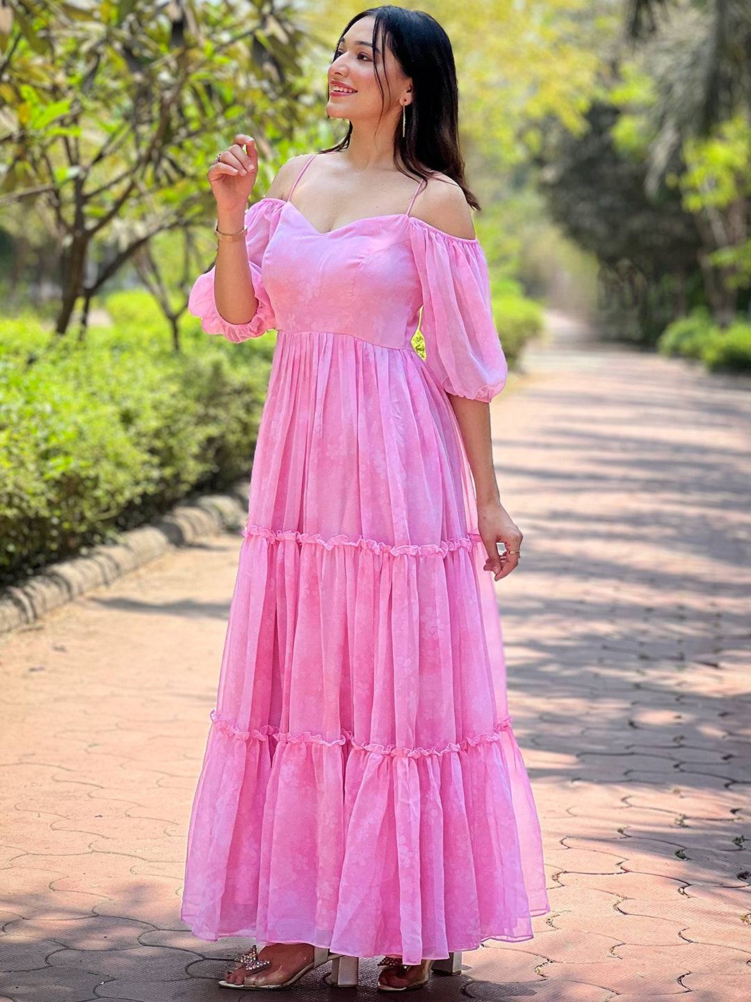 Rose Pink Floral Printed Dress