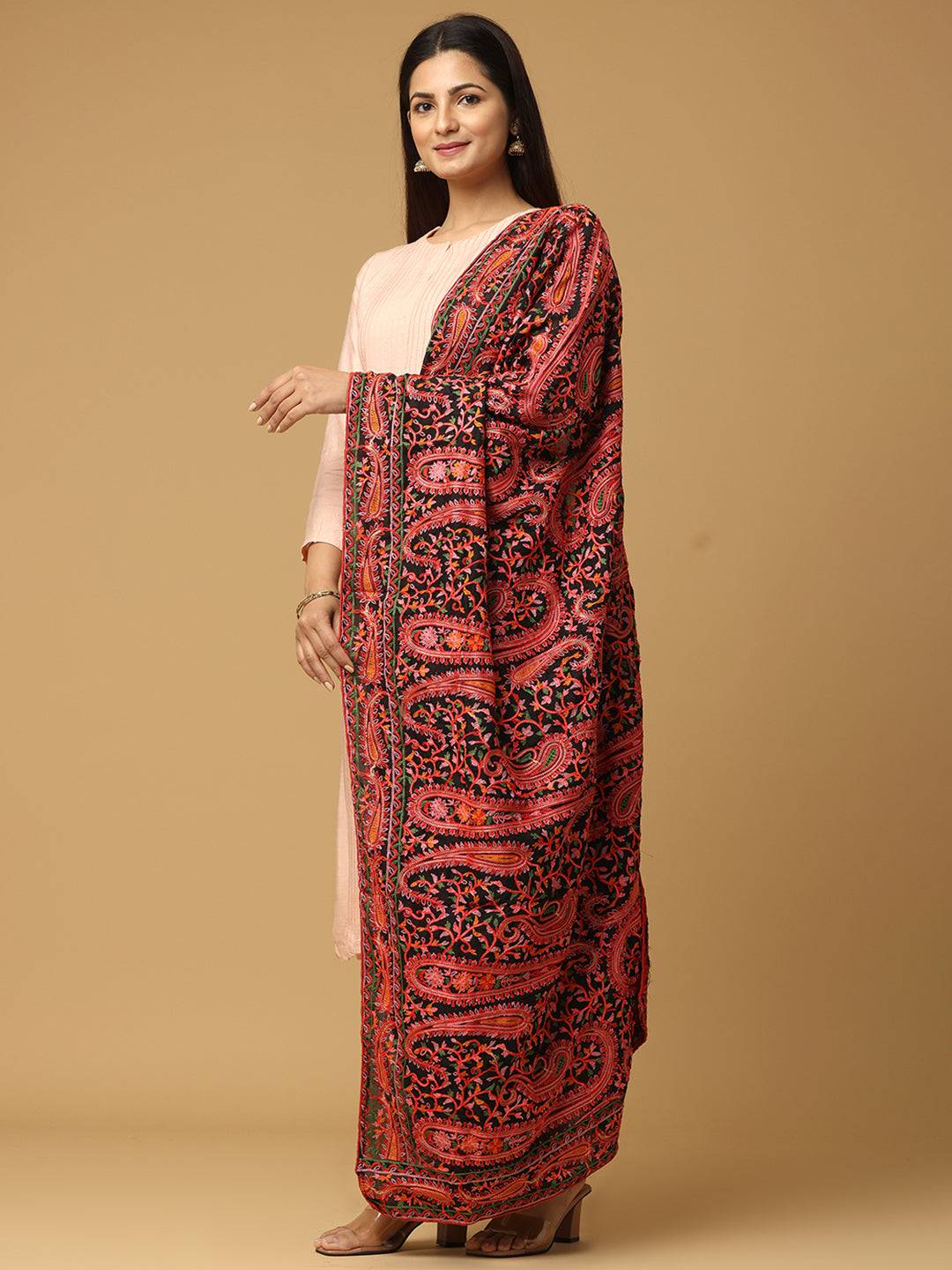 Black Wine Paisley Pashmina Dupatta