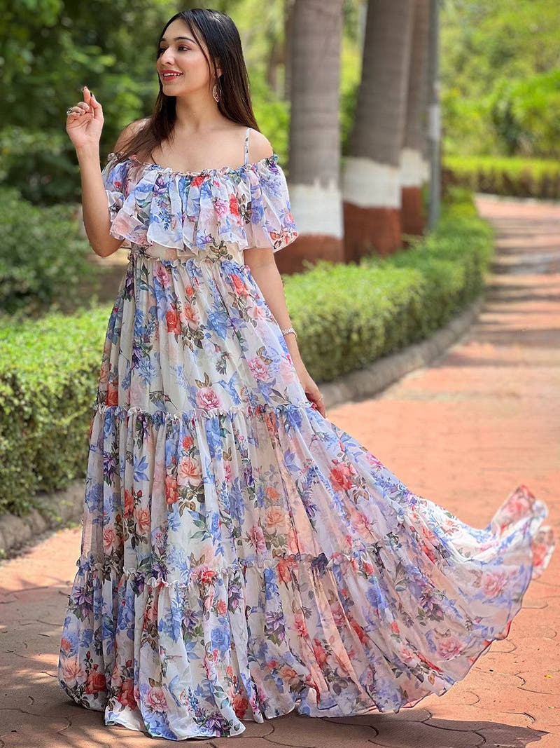 Creamy Off-White Forest Maxi Dress