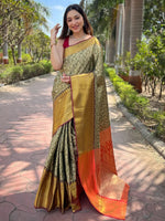 Green Colour One Gram Gold Tissue Saree With Jacquard Woven Work