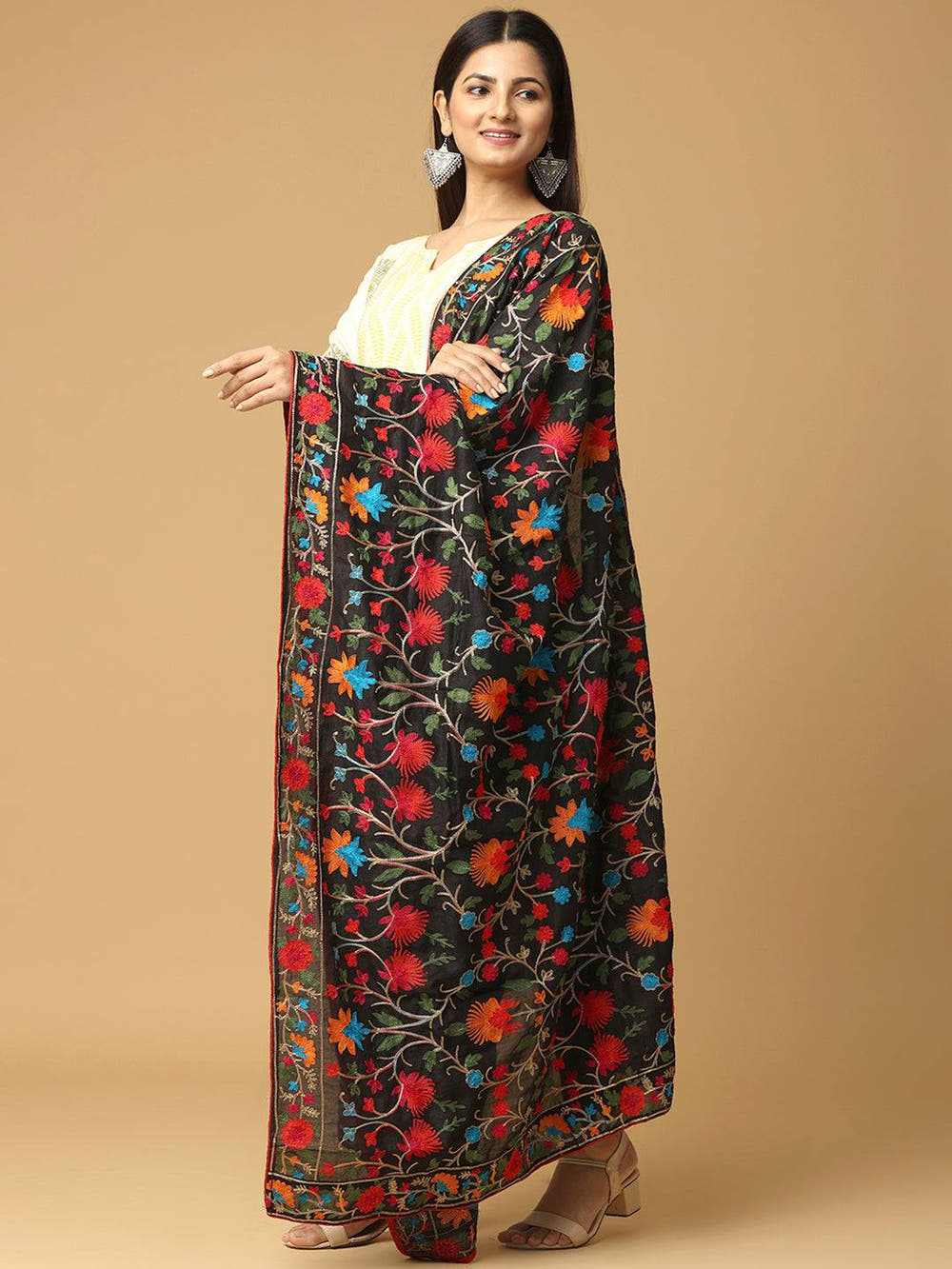 Black Turquoise Sprig Pashmina Dupatta