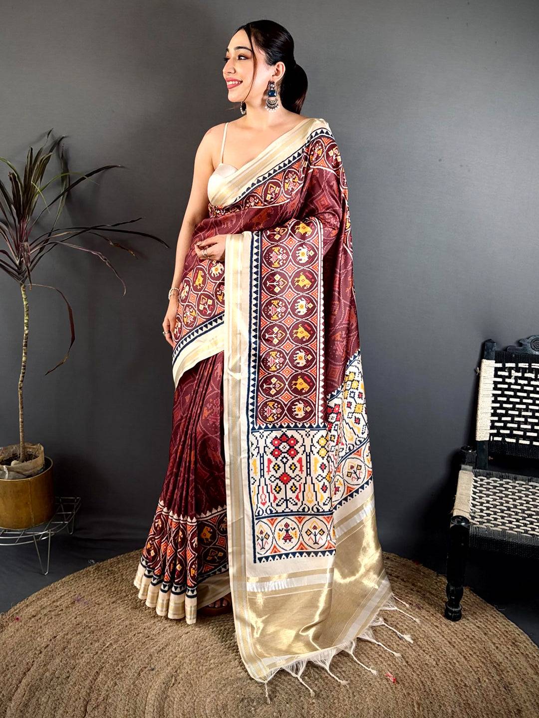 Maroon Allover Patola Kanchi Saree