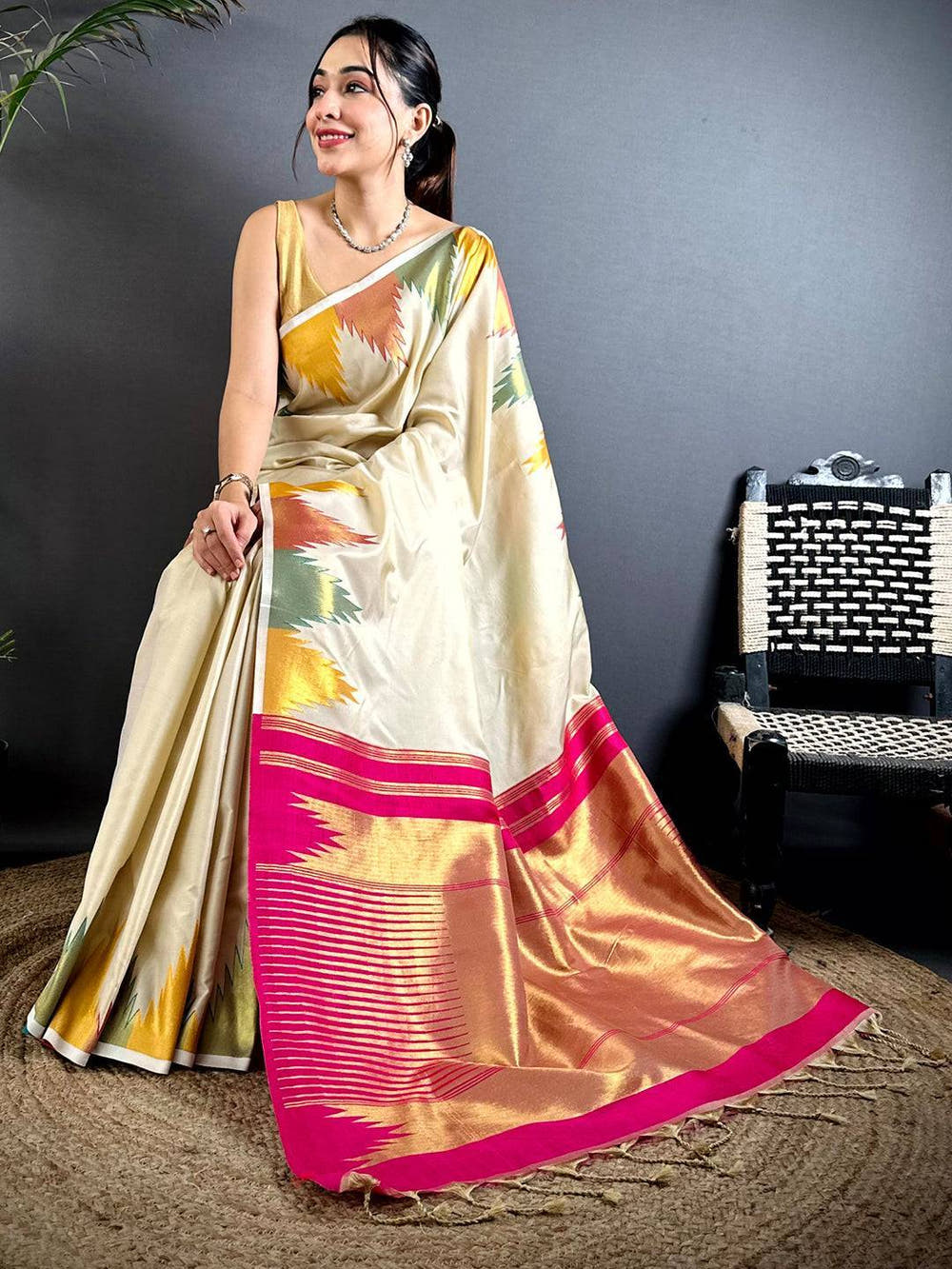 Chiku Copper Radiance Soft Silk Saree