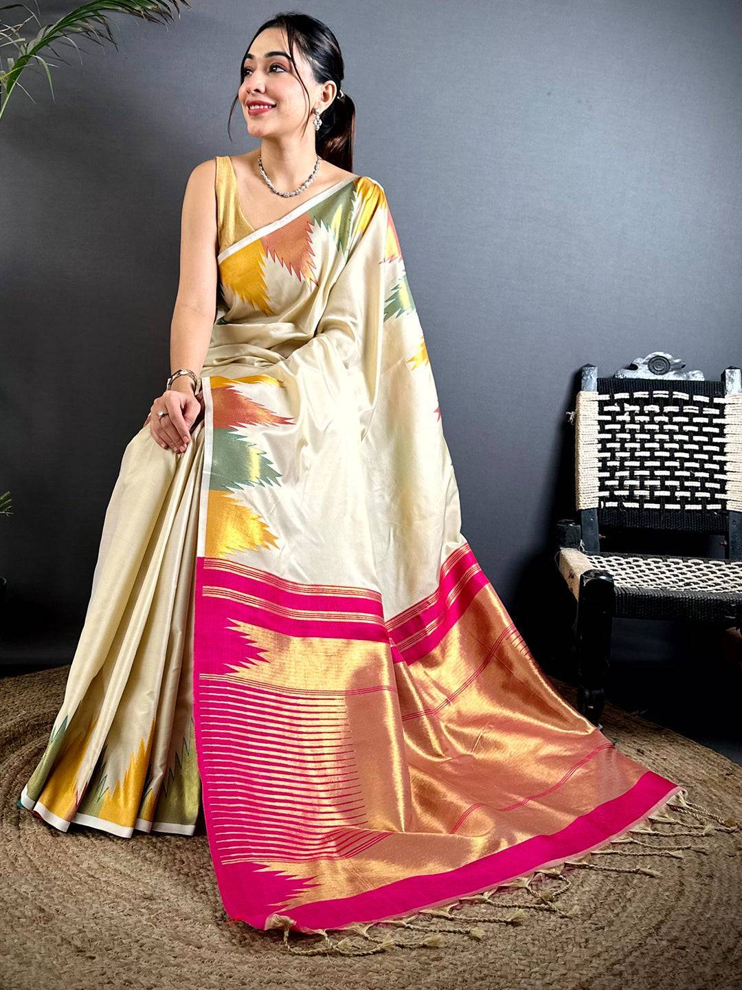 Chiku Copper Radiance Soft Silk Saree