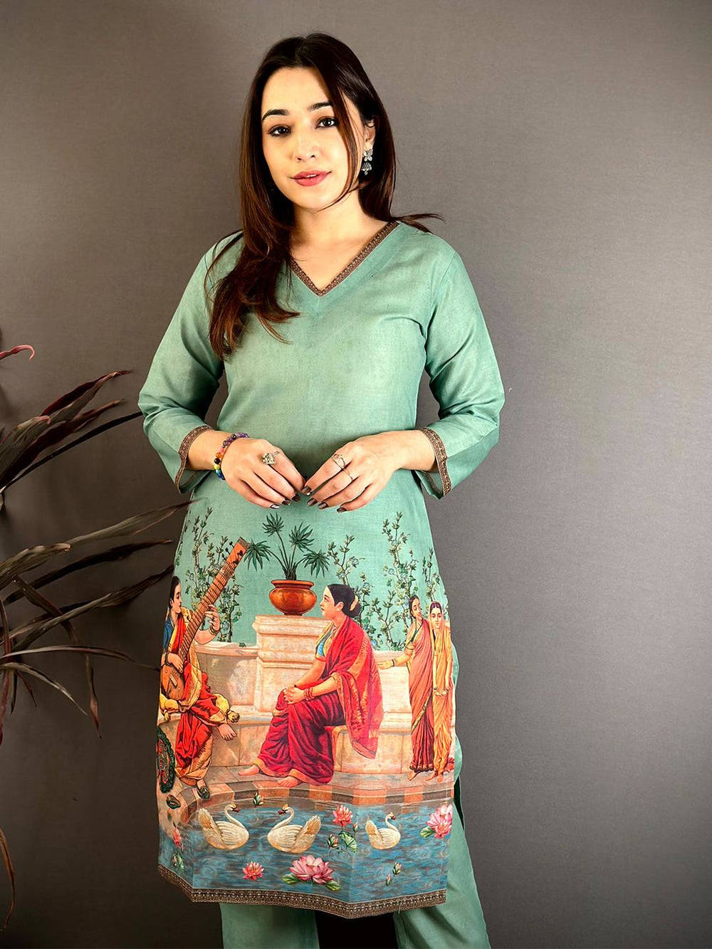 Painting  Print  V  Neck  Kurti