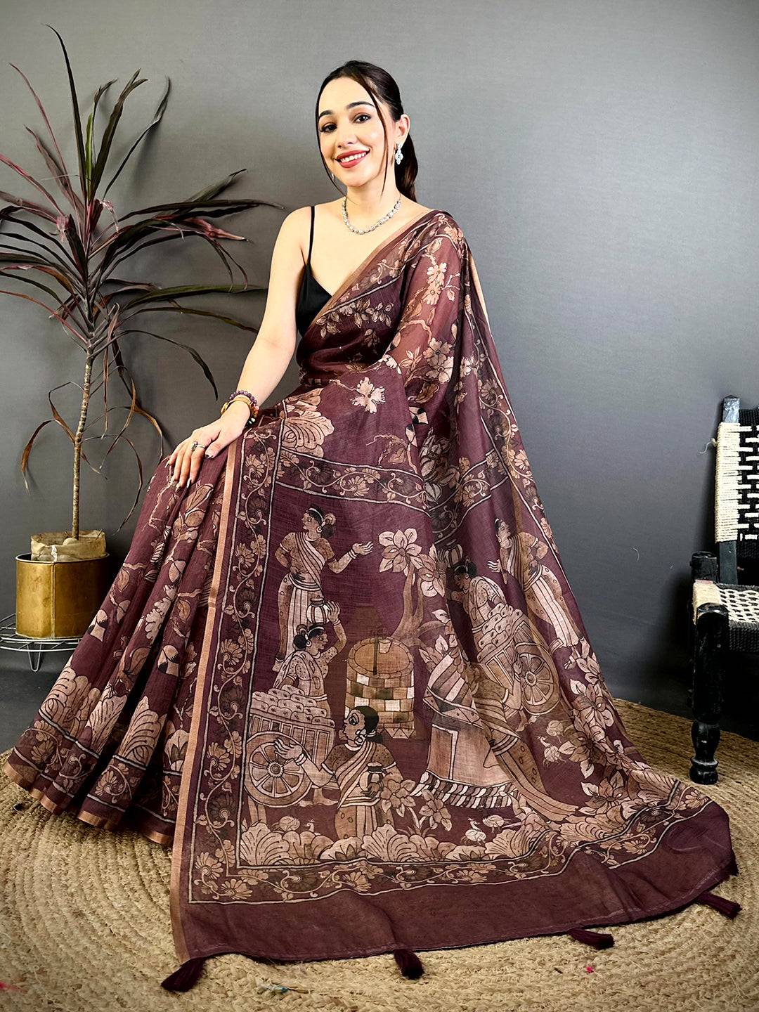 Radiant Kalamkari Linen Weave Saree