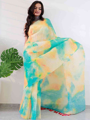 Elevate Your Style with Multy Colored Print Bollywood Design Crash Saree