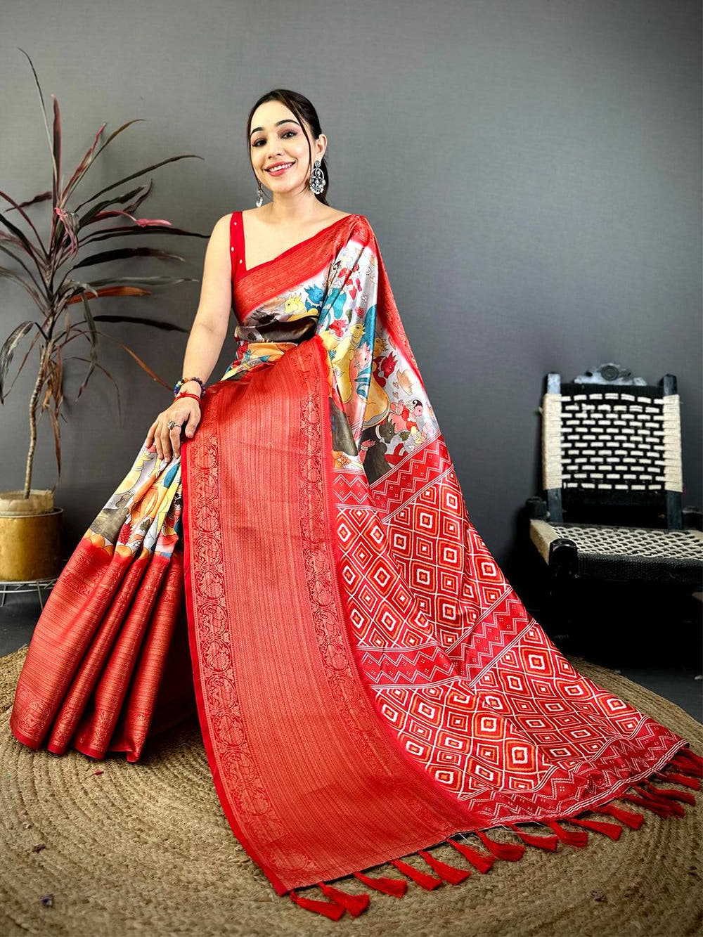 Radiant Soft Silk Pichwai Print Kanchi Zari Saree