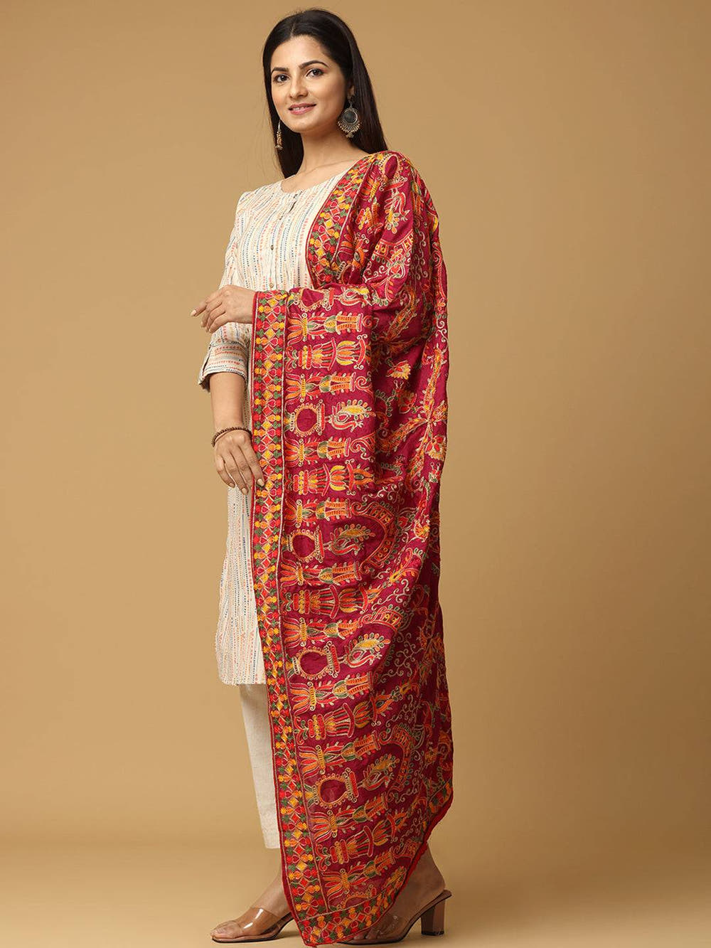 Wine Rust Paisley Band Pashmina Dupatta