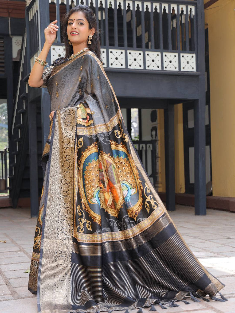 Pure Viscose Dola Silk Saree With Zari Weaving Pallu In Grey Colour - Luxe