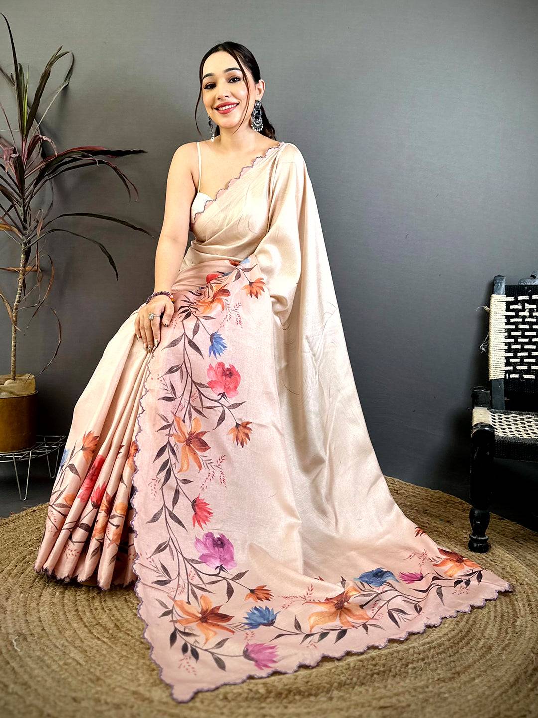 Designer Floral Tussar Ethnic Saree