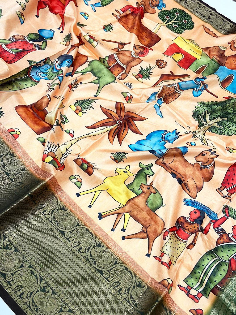 Peach Banarasi Silk Kalamkari Saree