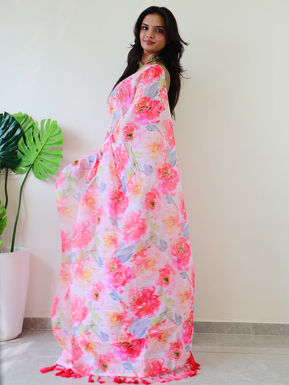 Elevate Your Style with Multy Colored Print Bollywood Design Crash Saree