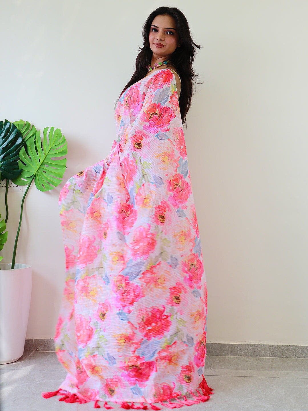 Elevate Your Style with Multy Colored Print Bollywood Design Crash Saree