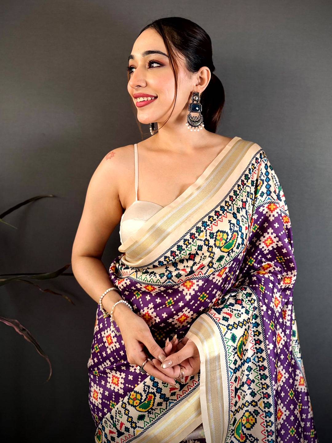 Violet Allover Patola Kanchi Silk Saree