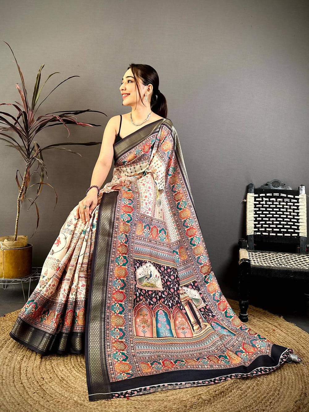 Stylish Pashmina Print Tussar Ghicha Saree