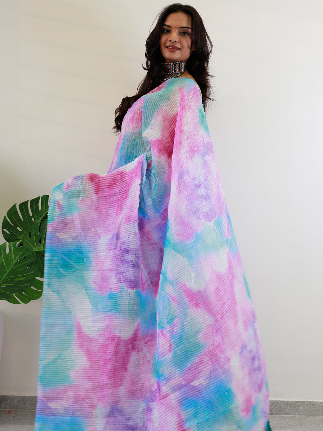 Elevate Your Style with Multy Colored Print Bollywood Design Crash Saree