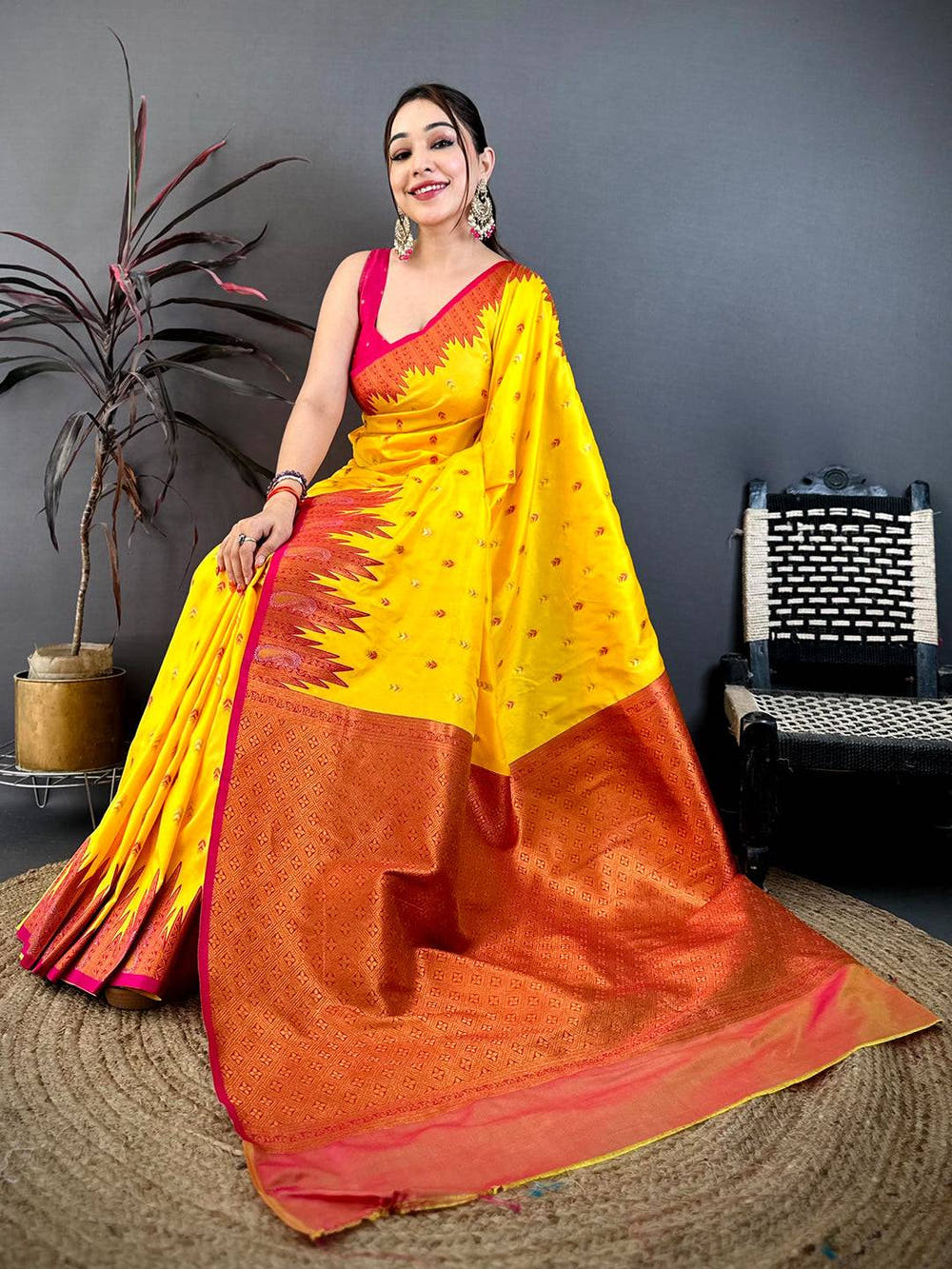 Mustard Yellow Soft Silk Kanjivaram Saree