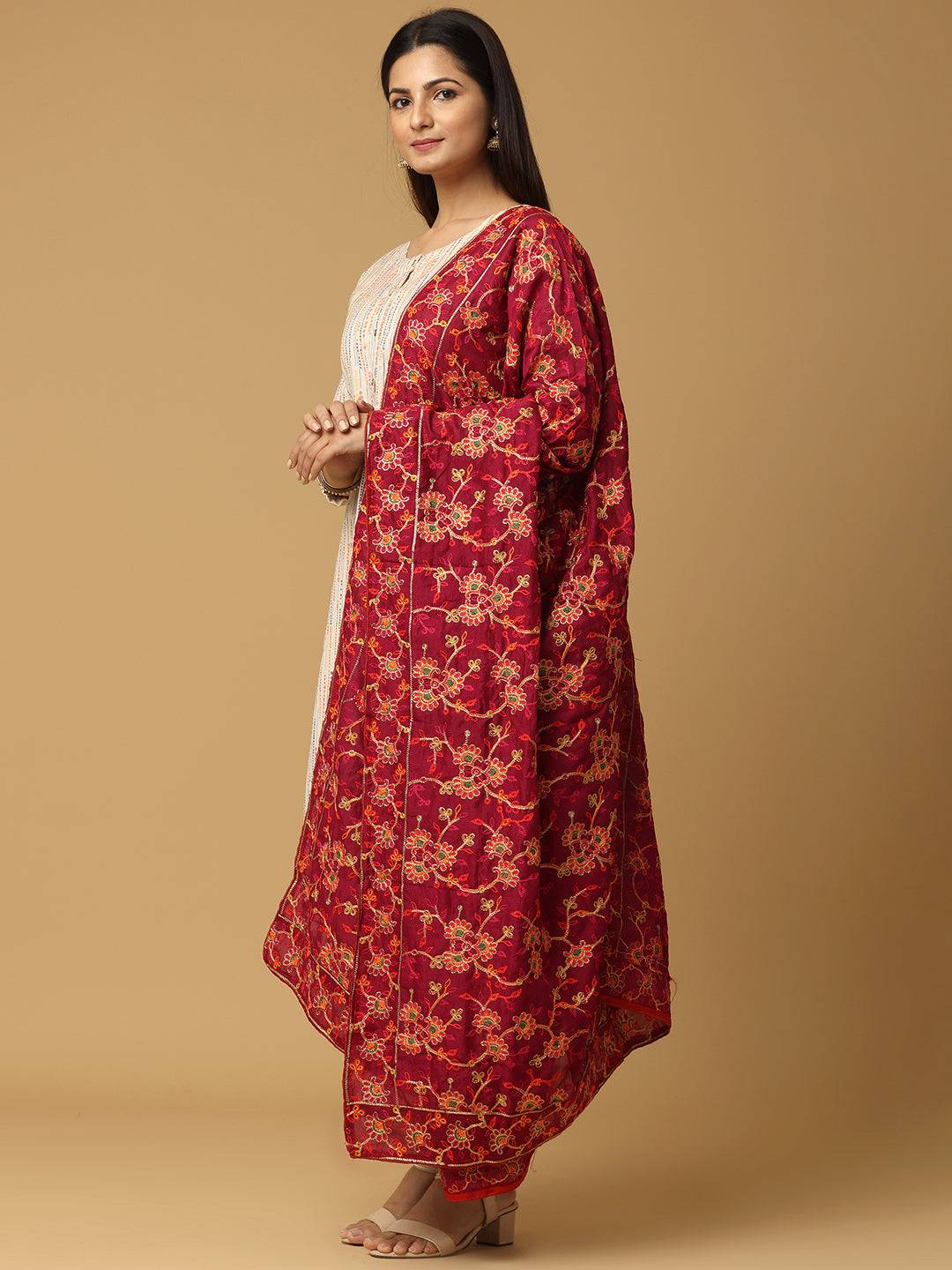 Wine Deep Floral Spray Pashmina Dupatta