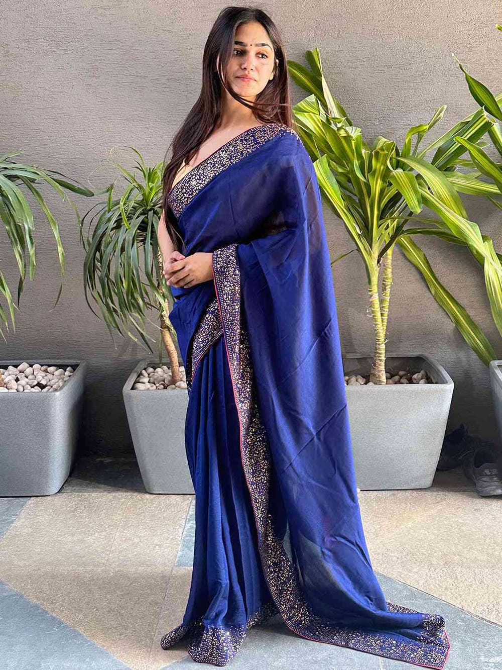 Navy Colour Vichitra Silk Saree