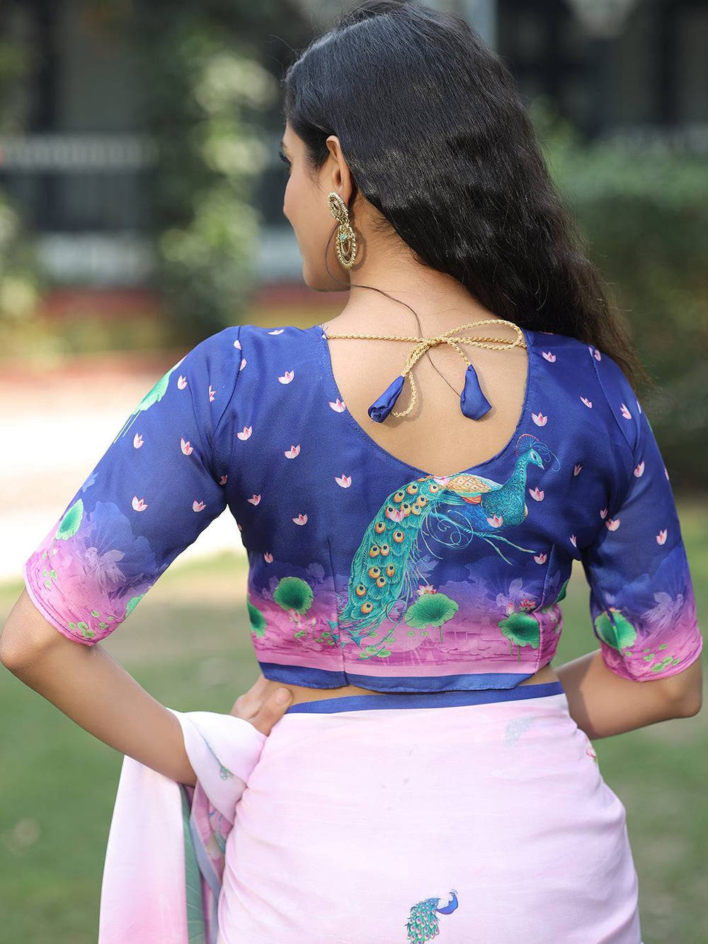 Satin Georgette Pink Colour Hand Print Saree - Luxe