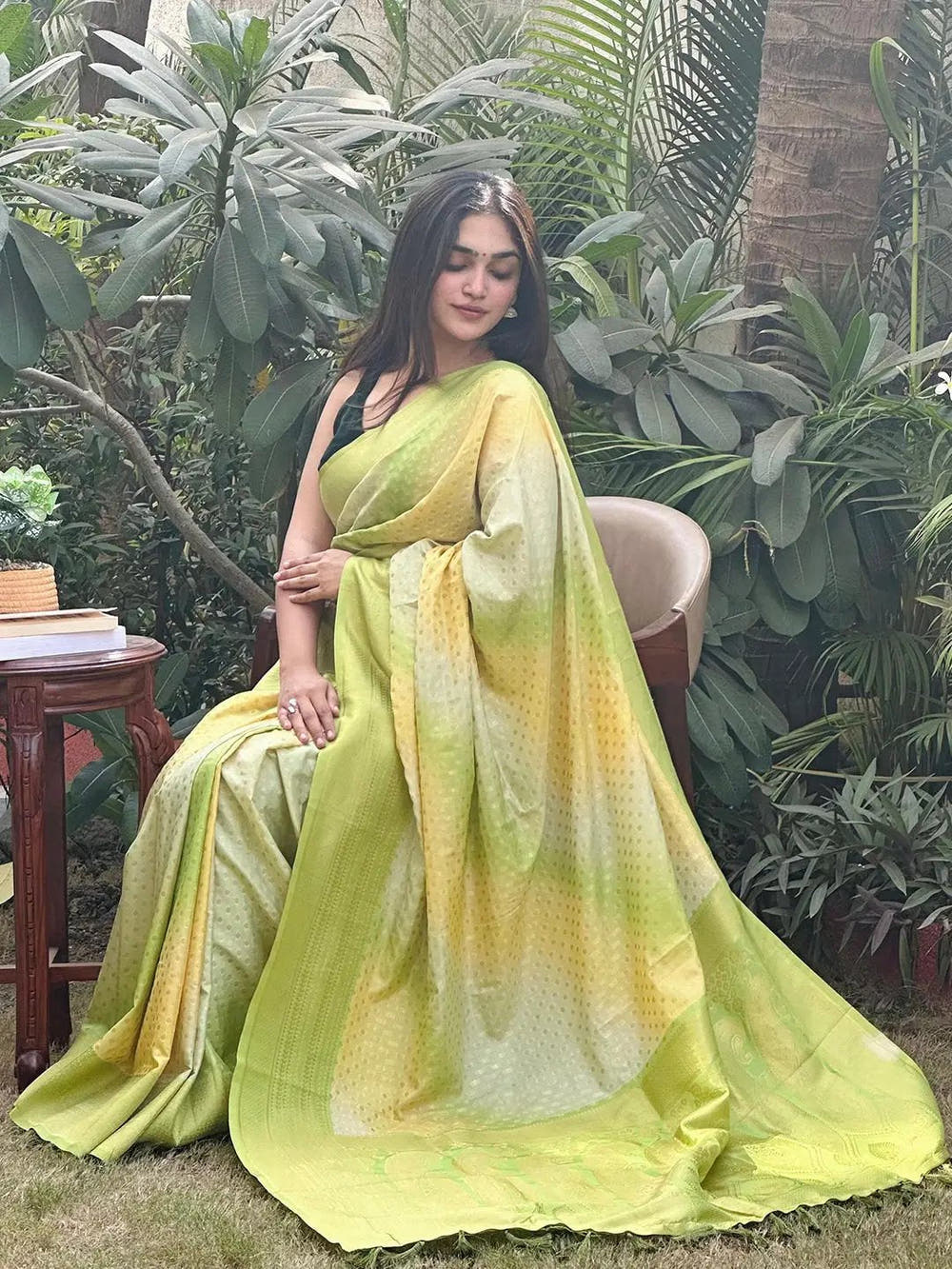 Soft Silk Banarasi Ombre Print Party Wear Saree