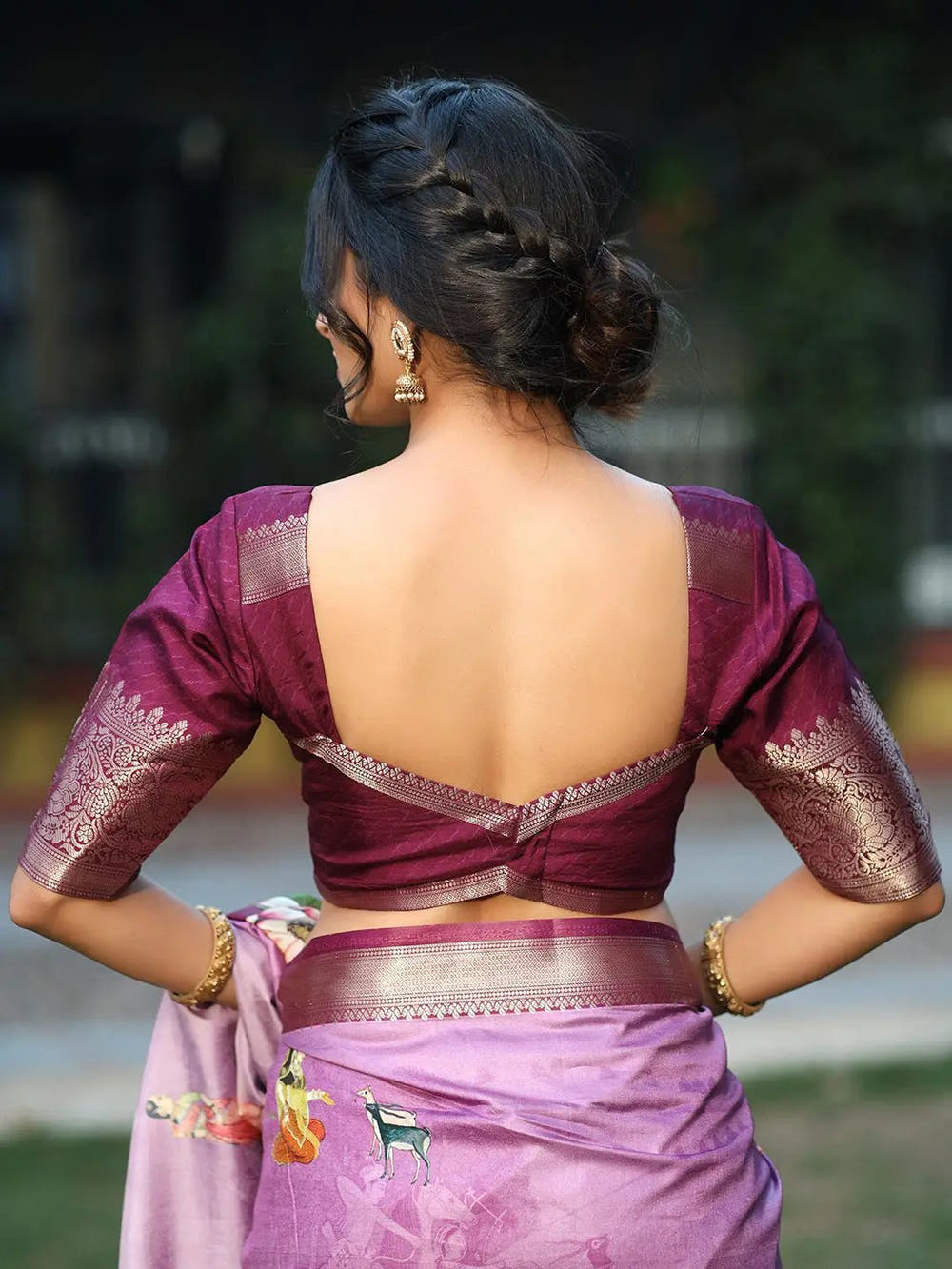 Purple Colour Pure Viscose Dola Silk Floral & Kalamkari Print Saree - Luxe