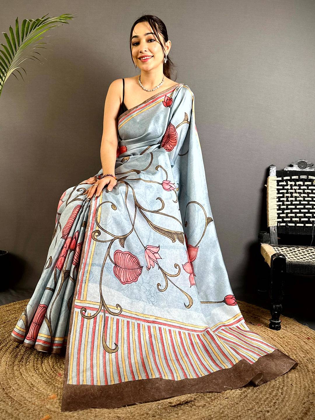 Elegance Flora Kalamkari Tussar Saree