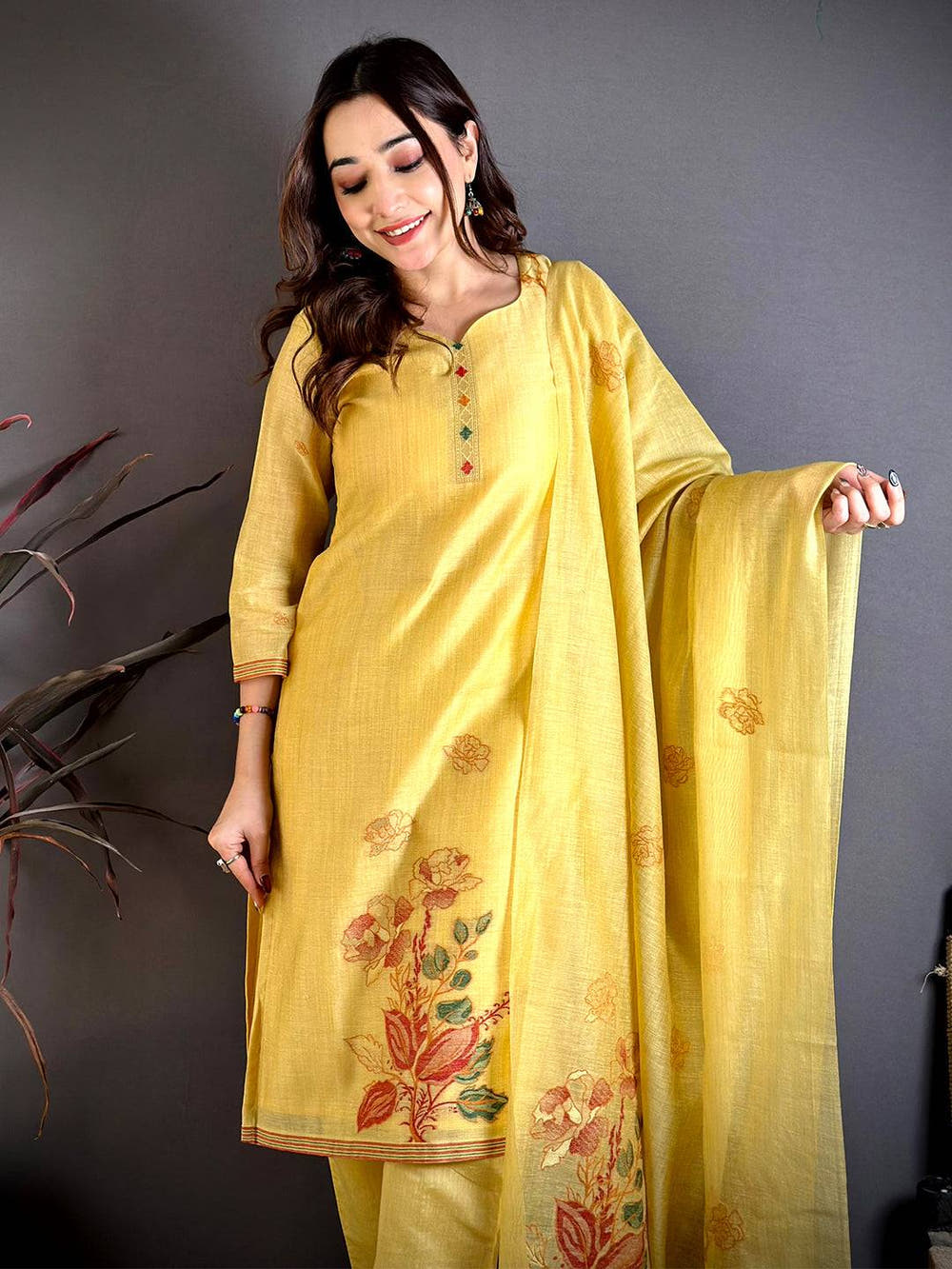 Mustard  Floral  Weave   Dress