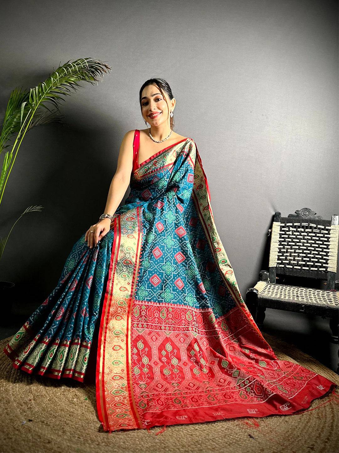 Denim Blue Soft Silk Saree With Patola Weaving