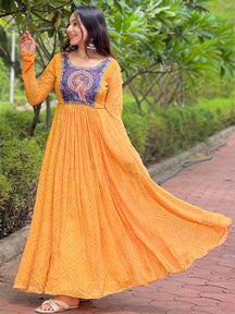 Honey Gold Colour Bandhej Dress