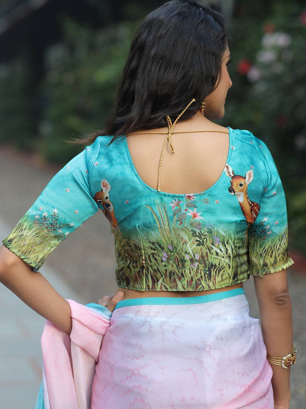 Satin Georgette Multi Colour Hand Print Saree - Luxe