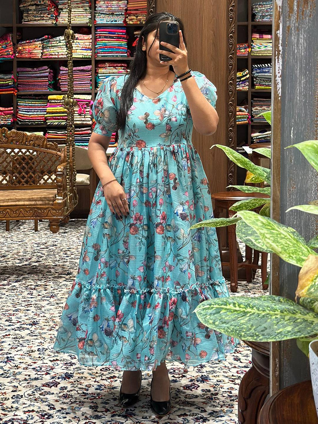 Powder Blue Floral Print Dress
