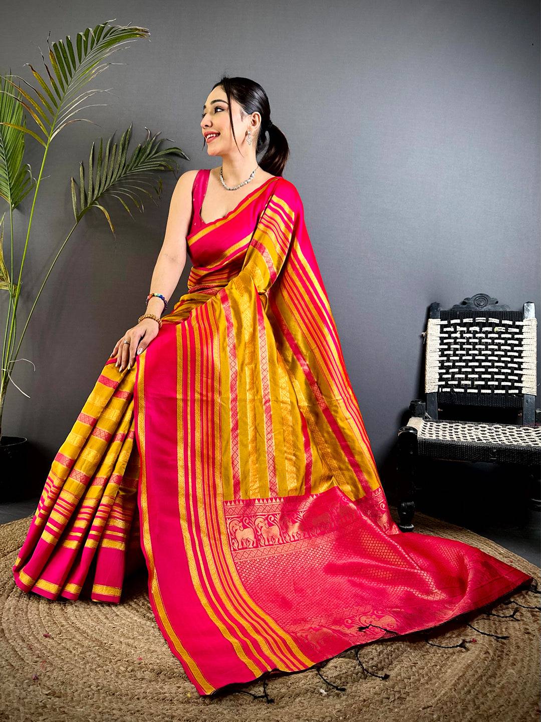 Radiant Satin Stripe Banarasi Katan Silk Saree