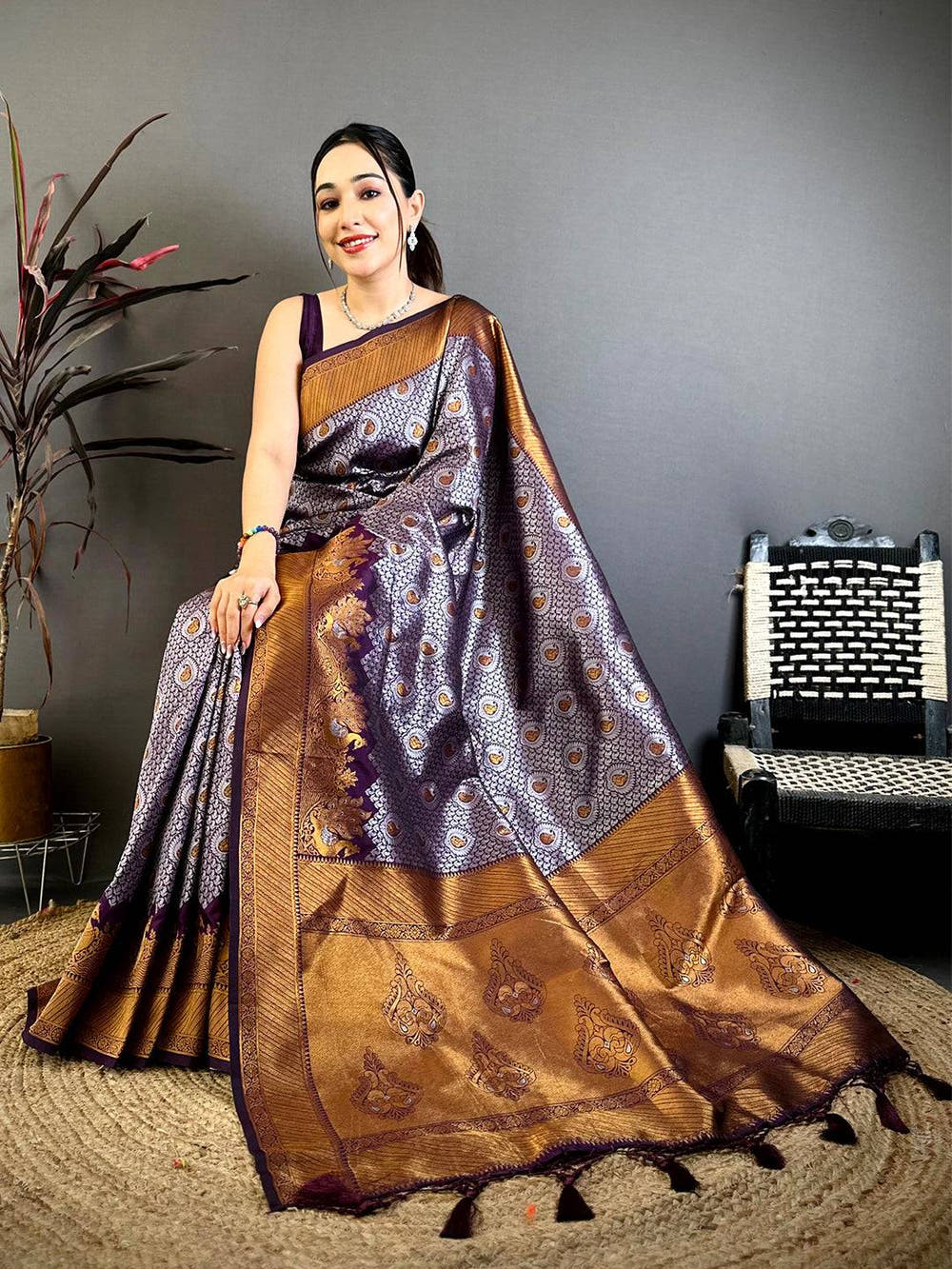 Heritage Purple Gold Zari Kanjivaram Saree