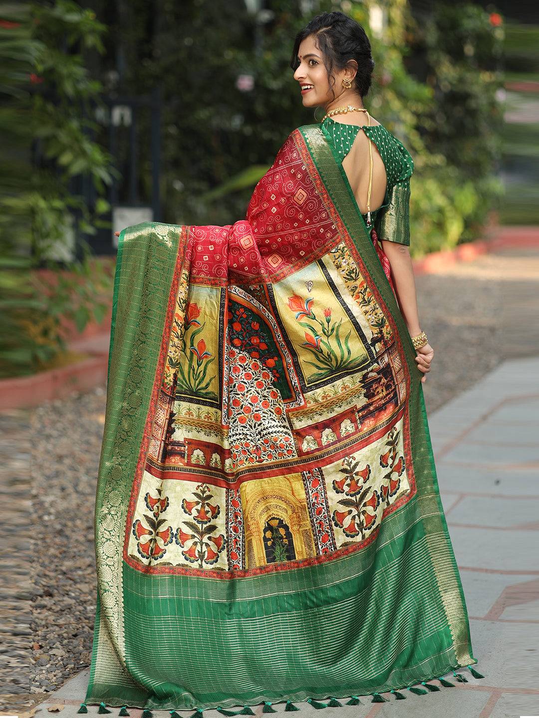 Red Colour Pure Viscose Dola Silk Saree With Mughal Motifs - Luxe