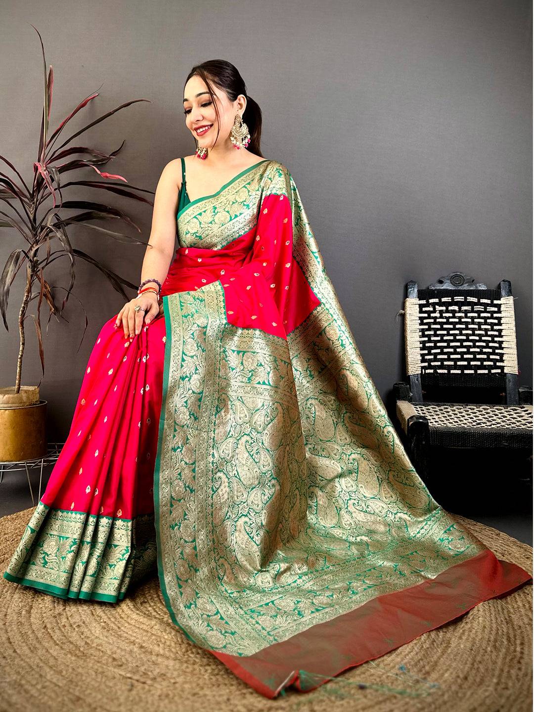 Bright Pink Soft Silk Kanjivaram Saree