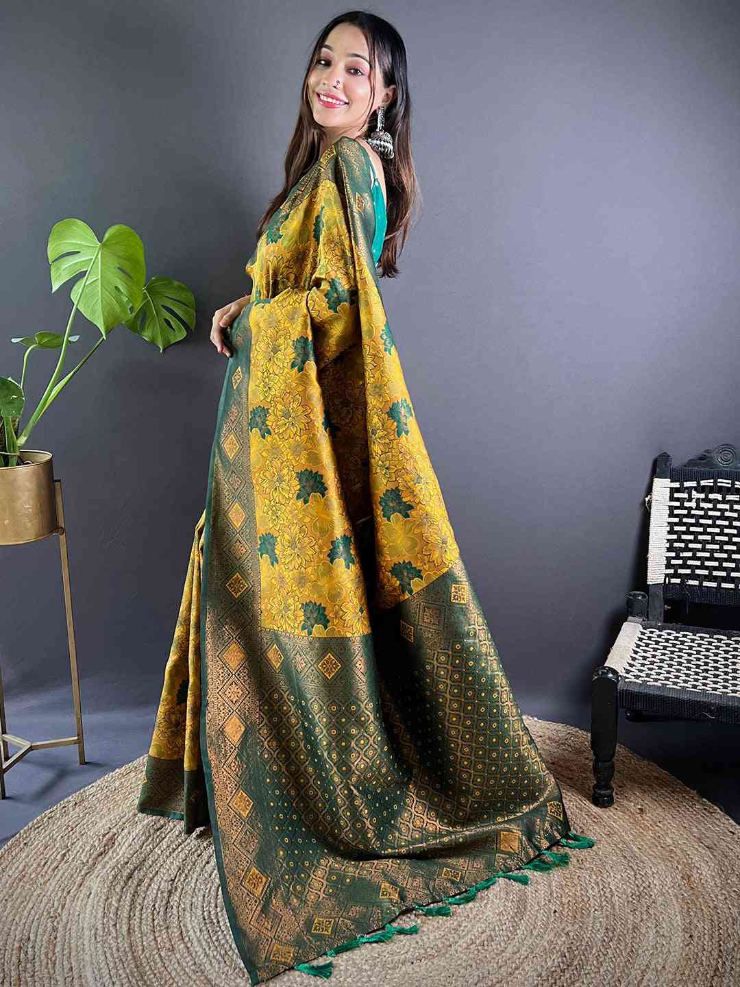 Mustard Soft Silk Butta Weaving Saree