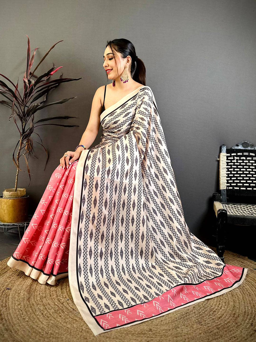 Opulent Ikkat Print Tussar Saree