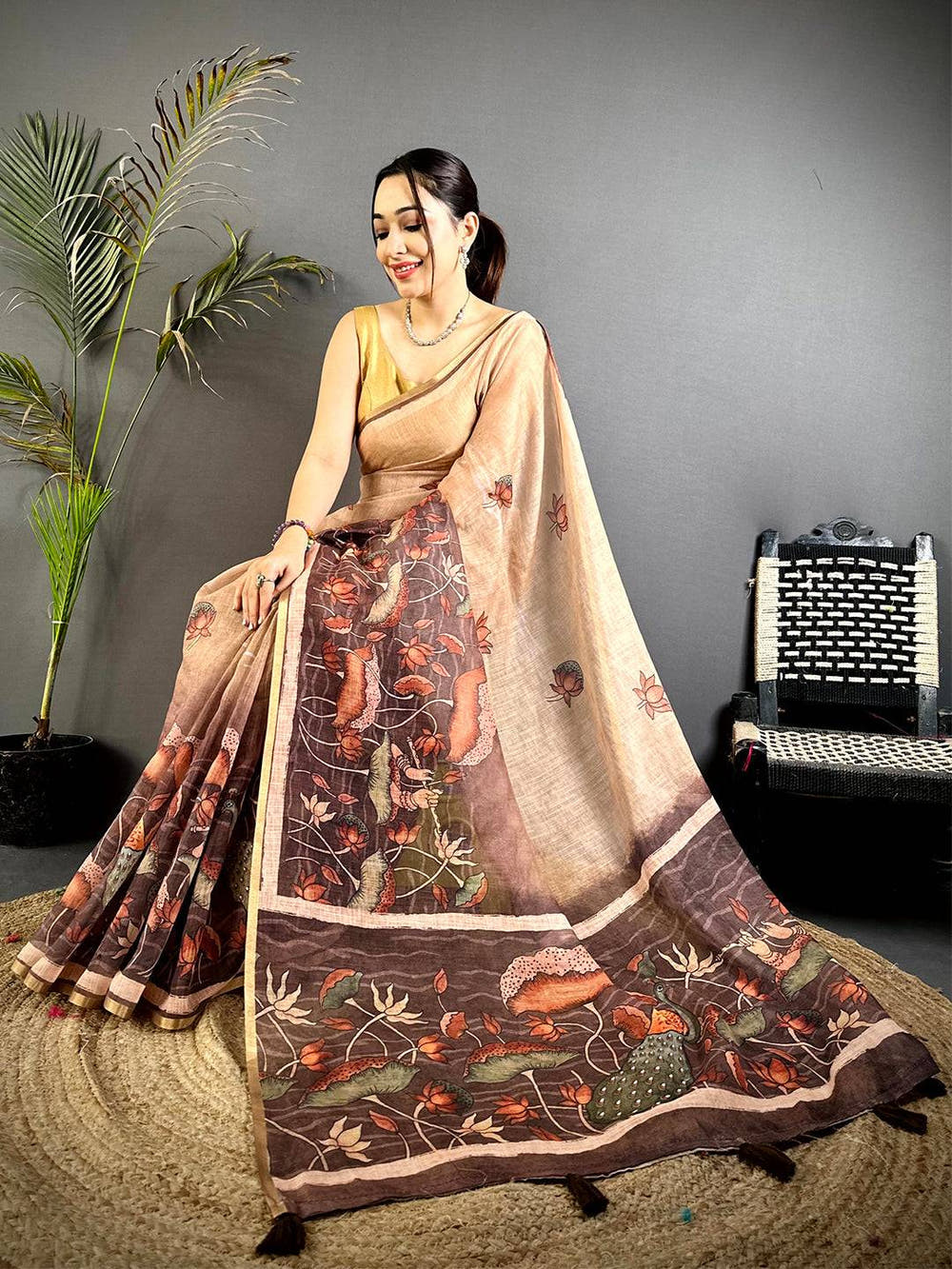 Ethereal Floral Linen Tissue Saree